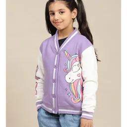 Kidsville Full Sleeves Unicorn Printed Sweatshirt - Purple & Off White image 5