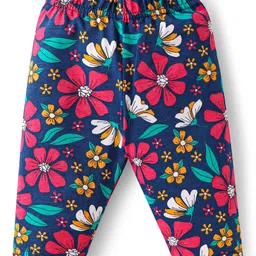 Babyhug Cotton Lycra Knit Three Fourth Length Leggings With Polka Dots & Floral Print Pack Of 3 - Dark Pink & Navy Blue image 4