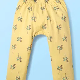 kookie kids india Kookie Kids Interlock Knit Full Length Striped & Tree Printed DIaper Leggings Pack of 3 - White Light Blue & Yellow image 4