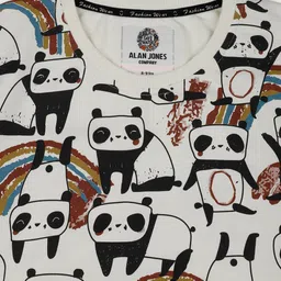 ALAN JONES Cotton Blend Knit Full Sleeves Panda Printed Winter Sweatshirt & Coordinating Joggers Set - Off White image 5