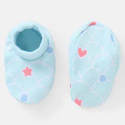 Babyhug 100% Cotton Mittens And Booties Heart & Star Print - Blue image 5