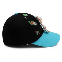 Babymoon Cotton Teddy Bear Applique Detailed & Space Theme Designed Summer Cap - Black image 5