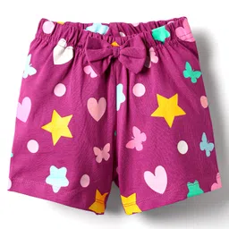Babyhug Cotton Knit Half Sleeves Shorts Night Suit With Enjoy Text Print & Star - Dark Pink image 5