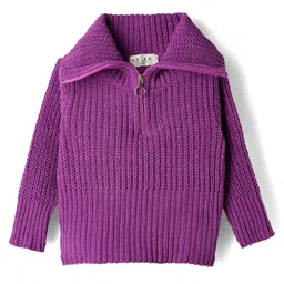 arias by lara dutta Arias Knitted Full Sleeves Solid Pullover Sweater With Mock T-Shirt - Purple image 5