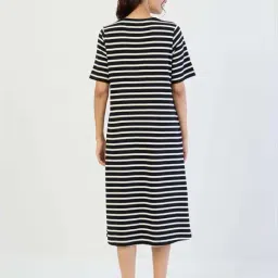 Femmella Black Cotton Relaxed Fit Striped Dress image 2