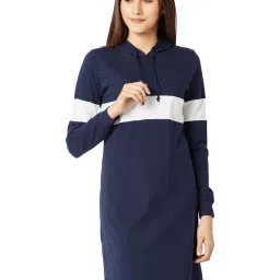 Miss Chase Navy & White Above Knee Hooded Dress image 1