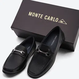 Monte Carlo Men Textured Leather Loafers Shoes With Buckles image 2
