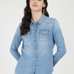 Guess Blue Lyocell Solid Shirt-picture-11