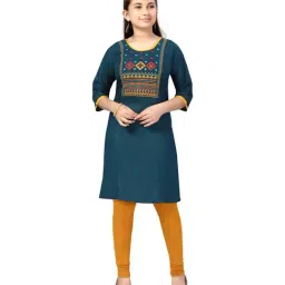 Aarika Kids Dark Green & Mustard Cotton Embroidered Suit Set-image-6