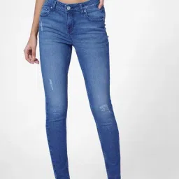Only Blue Cotton Distressed Skinny Fit Mid Rise Jeans-image-13