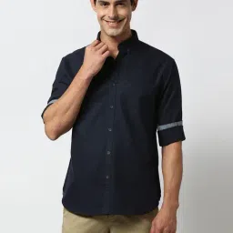 Dragon Hill Navy Blue Cotton Slim Fit Shirt-picture-17