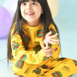 Anthrilo Kids Yellow Printed Full Sleeves T-Shirt with Pyjamas-image-53