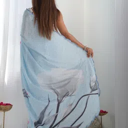 HERE&NOW Floral Sequinned Poly Chiffon Saree image 3