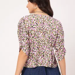 DressBerry Floral Mania Ruched Sleeves Cinched Waist Top image 5