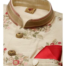 Manyavar Beige Floral Print Nehru Jacket image 4
