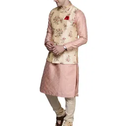 Manyavar Beige Floral Print Nehru Jacket image 5