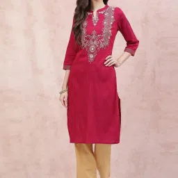 Rangriti Magenta Printed Straight Kurta image 1
