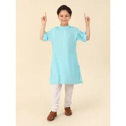 Fabindia Kids Light Blue Embroidered Full Sleeves Kurta-picture-22