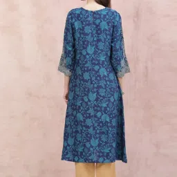 Rangriti Blue Printed Straight Kurta image 2