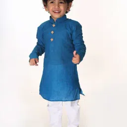 VASTRAMAY SISHU Blue & White Cotton Self Kurta Set image 4