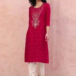 Rangriti Pink Printed Straight Kurta image 1