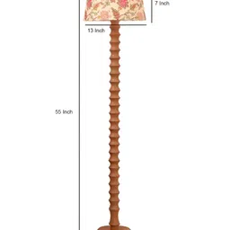 green girgit White & Brown Floral Printed Frustum Shaped Wooden Taper Floor Lamp image 4