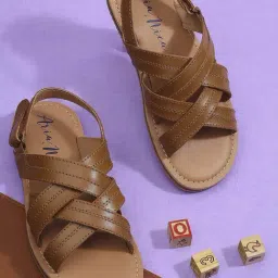 Aria Nica Kids Criss Cross Brown Cross Strap Sandals-picture-10