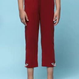 BIBA Girls Maroon Solid Capri-picture-45