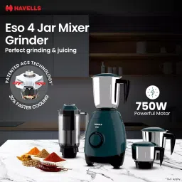 Havells ESO 750 W Mixer Grinder with 4 Jar Teal, GHFMGELK075 image 2