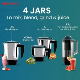 Havells ESO 750 W Mixer Grinder with 4 Jar Teal, GHFMGELK075 image 4