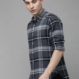The Bear House Grey Cotton Slim Fit Checks Shirt image 1
