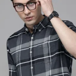 The Bear House Grey Cotton Slim Fit Checks Shirt image 3