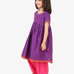 Fabindia Kids Purple & Pink Printed Kurta, Salwar with Dupatta image 3