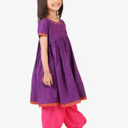 Fabindia Kids Purple & Pink Printed Kurta, Salwar with Dupatta image 4