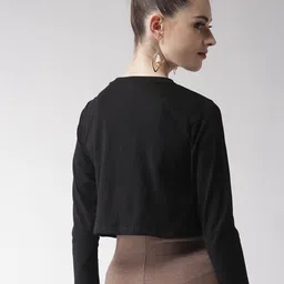 Style Quotient Black Solid Crop Button Shrug image 5