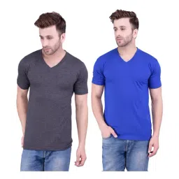 Weardo Royal Blue & Dark Grey Cotton T-Shirt-image-2