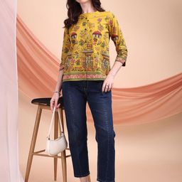 Kinjo Women Ethnic Motifs Printed Round Neck Cotton Top-picture-11
