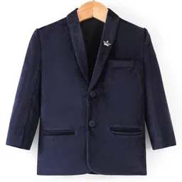 Babyhug Full Sleeves Velvet Party Wear Blazer Solid Colour - Navy Blue-image-26