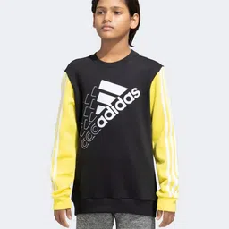 Adidas Kids Cotton Full Sleeves Sports Sweatshirt Logo Print- Black-image-26