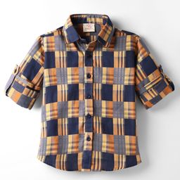 Rikidoos Cotton Woven Full Sleeves Checked Shirt - Mustard & Navy Blue-picture-19