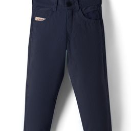 Olio Kids Cotton Woven Full Length Solid Trouser - Navy Blue-picture-2