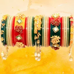 Zindura Set Of 2 Gold-Plated Stone Studded & Pearls Beaded Chuda Bangles-picture-20