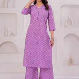 KALINI Striped Mirror Work Pure Cotton Straight Kurta With Palazzos image 4