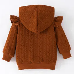 Kookie Kids Full Sleeves Front Open Hoodie With Frill Detailing & Cable Knit Design - Brown image 2