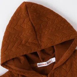 Kookie Kids Full Sleeves Front Open Hoodie With Frill Detailing & Cable Knit Design - Brown image 3