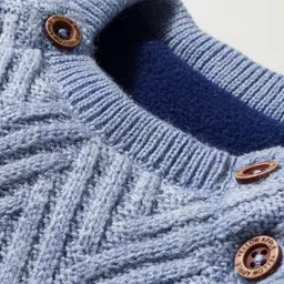 Yellow Apple Knit Full Sleeves Sweater With Textured Design - Light Blue image 3