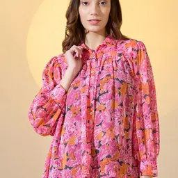 DressBerry Women Floral Printed Shirt Collar Top-picture-39
