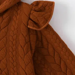 Kookie Kids Full Sleeves Front Open Hoodie With Frill Detailing & Cable Knit Design - Brown image 4