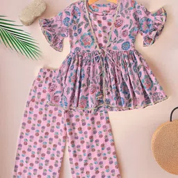 THE WEAVERS SHOP BY RAAVI Girls Floral Printed Cotton A-Line Kurta with Palazzo-picture-19