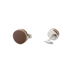 The Tie Hub Silver-Toned & Brown Cufflink image 2